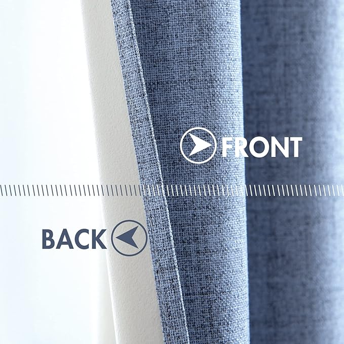 MIULEE Linen Texture Curtains for Bedroom Solid 100% Blackout Thermal Insulated Stone Blue Curtains Grommet Room Darkening Drapes Luxury Decor for Living Room Nursery 52x90 Inch (2 Panels)