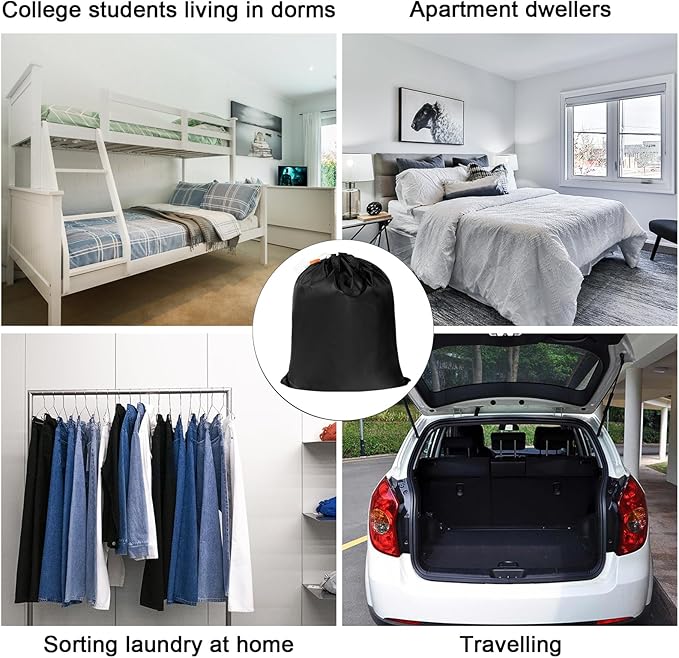 Polecasa Small Heavy Duty Laundry Bag with 130gsm Tear Resistant Fabric and Handles, Easy to Carry Durable Dirty Clothes Drawstring Bag, Perfect for College Dorm, Travel 21”x24”,Black