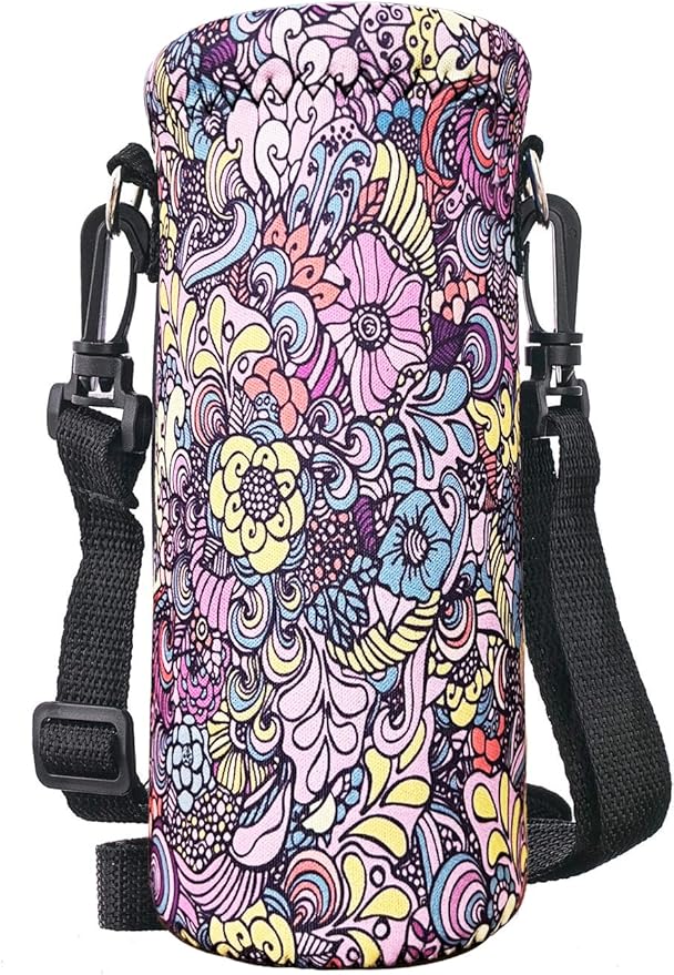 Neoprene Water Bottle Carrier Bag with Adjustable Shoulder Strap for Men Women Walking Hiking,Portable Insulated Holder Case for Stainless Steel/Glass/Plastic Bottles