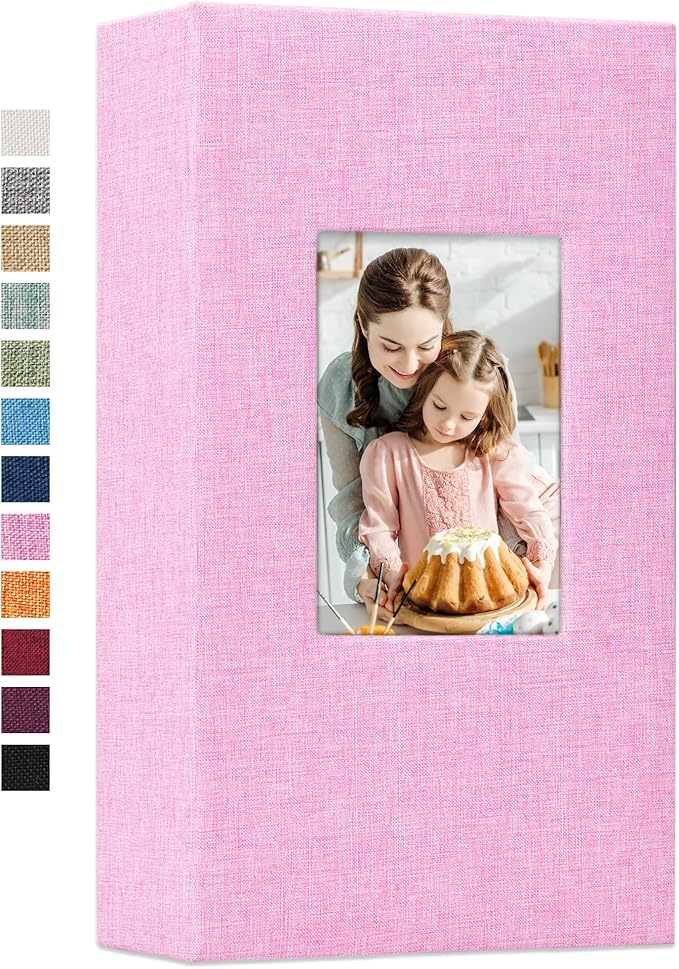 Vienrose Linen Photo Album 300 Pockets for 4x6 Photos Fabric Cover Photo Books Slip-in Picture Albums Wedding Baby Pink