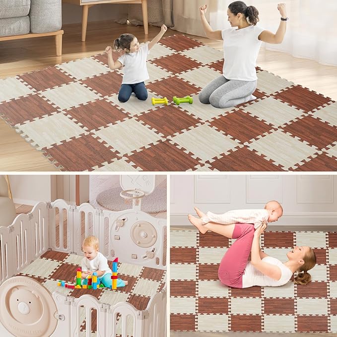 Skyweaver 12 Tiles Soft Non-Toxic Baby Play Mat for Floor EVA Foam Jigsaw Puzzle Play Mat, Interlocking Squares with 0.6inch for Babies, Toddlers & Kids Gym, Nursery, Playroom, White