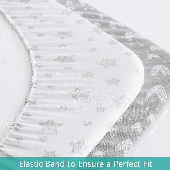 Waterproof Bassinet Sheets Fit for Miclassic, Baby Delight, TCBunny, Milliard, Dream On Me Traveler/Skylar and Other Bedside Sleeper Bassinet Mattress, 100% Organic Cotton, White Grey Print for Baby