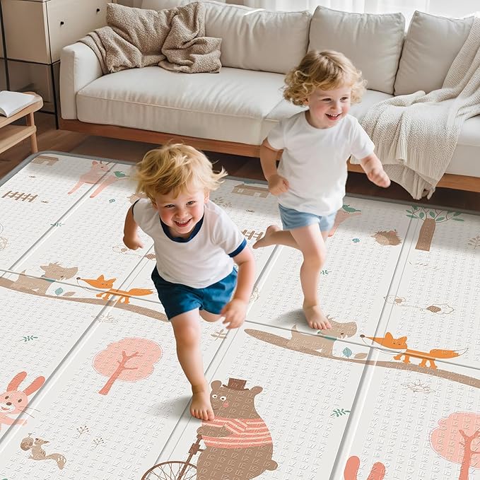 Foldable Baby Play Mat for Floor, PIGLOG 79x71 Extra Large Crawiling Play Mat for Babies, Waterproof & Portable Tummy Time and Non-Toxic Soft Foam Playmat for Infants, Toddlers