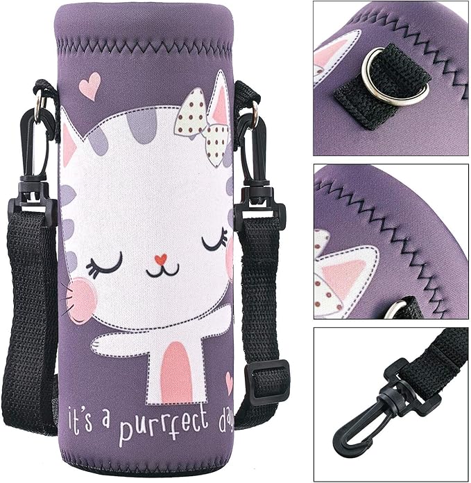 RICHEN Neoprene Water Bottle Carrier Bag with Adjustable Shoulder Strap,Insulated Water Bottle Cover for Stainless Steel/Glass/Plastic Bottles
