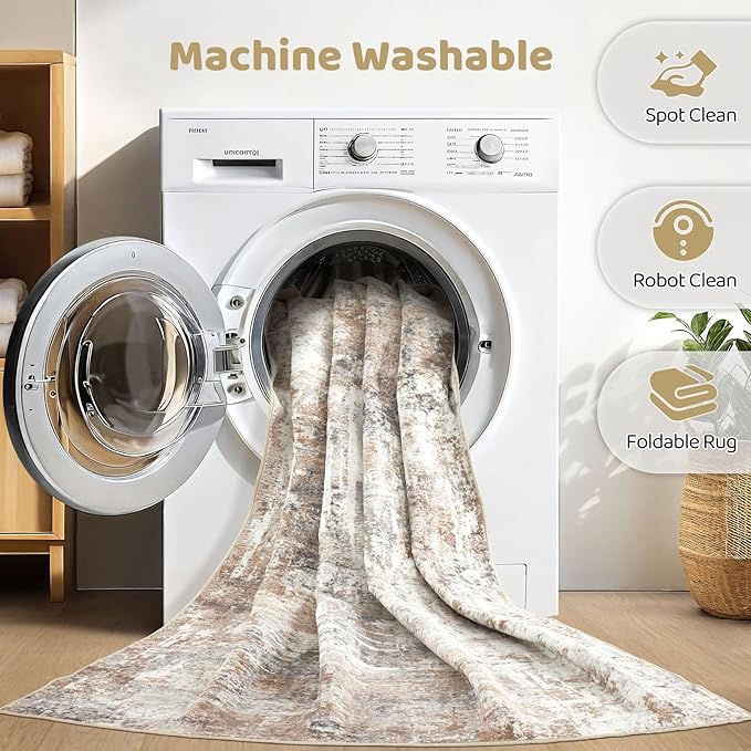 Large Area Rugs 12x15: Washable Abstract Modern Soft Rug Stain Resistant Indoor Floor Non-Slip Accent Carpet for Living Room Bedroom Nursery Playroom Dining Room Office Dorm Home House- Brown