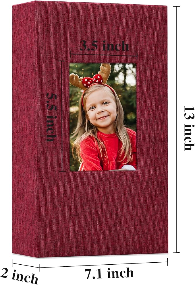 Vienrose Linen Photo Album 300 Pockets for 4x6 Photos Fabric Cover Photo Books Slip-in Picture Albums Wedding Baby Red