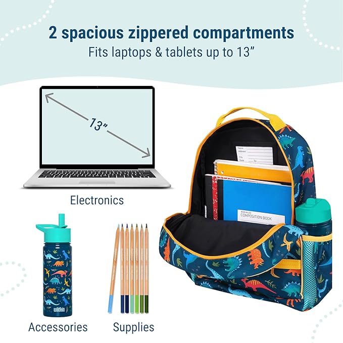 Wildkin ECO rPET 15-inch Kids Backpack – Sustainable, Padded, Adjustable – Jurassic Dinosaurs