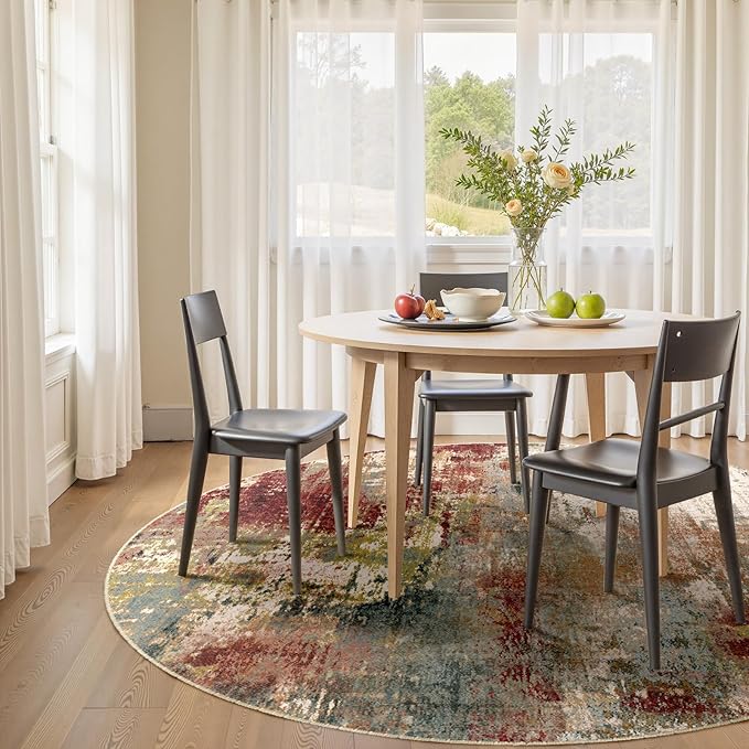 Washable Area Rugs 8ft Non-Slip Modern Abstract Soft for Living Room Entryway Bedroom Nursery, Print Pattern, Brown Rust Red Multi