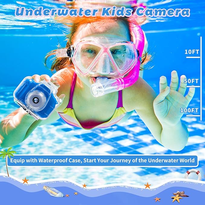 Kids Camera Waterproof Underwater Camera for 3-12 Year Old Boys Girls 2 Inch IPS Screen 1080P HD Digital Kids Video Camera Indoor Outdoor Action Cameras Best Christmas Birthday Gifts Dark Blue