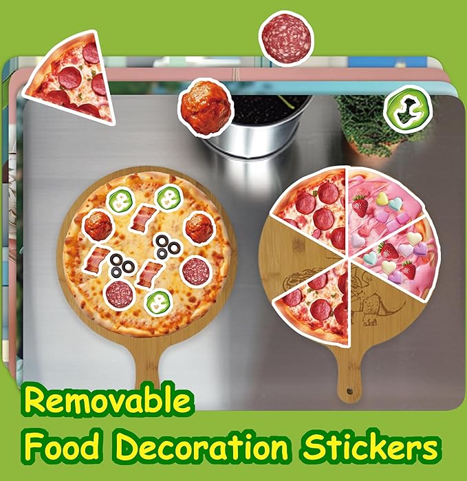 Dino Fun Cooking Food Reusable Sticker Book for Kids,11 Scenes + Over 200 Food Stickers,Treats Sticker Book for Toddlers 3-6 Years,Removable Decoration Snack Stickers,Make A Face Cupcake Sticker