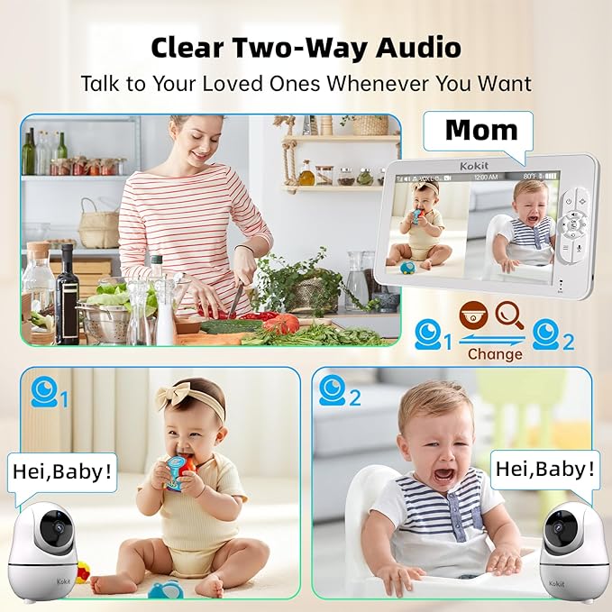 7" 1080P Full HD Split-Screen Baby Monitor,100 Hrs 5000mAh Battery Runs 4 Days with Flexible Bracket,No WiFi Baby Monitor with 2 FHD Cameras Hack-Proof,4X Zoom,2-Way Talk,Temp Alert/Lullabies/VOX