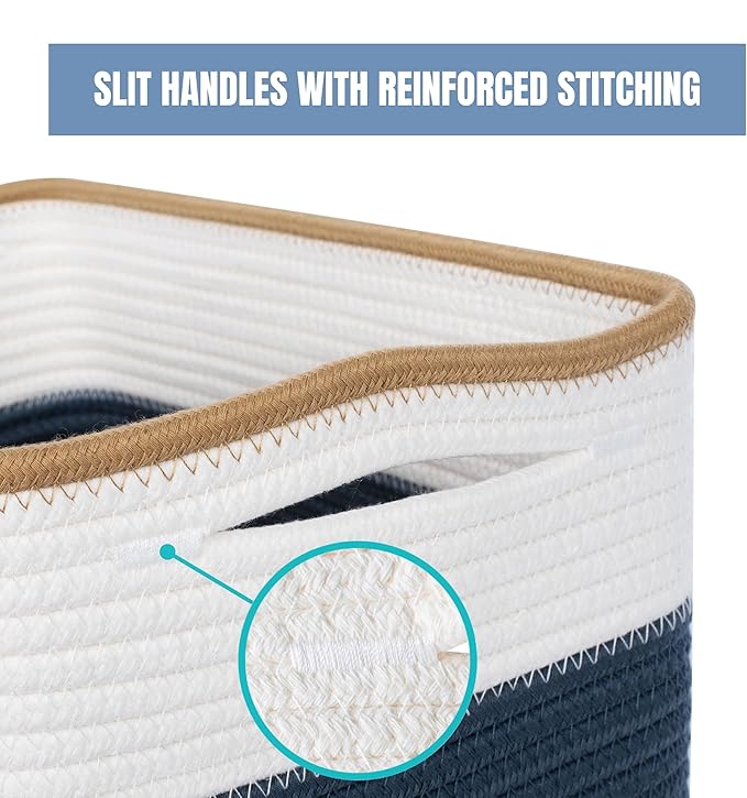 MINTWOOD Design 3-Pack Storage Baskets for Shelves, Playroom and Classroom Storage Basket, Book Basket, Decorative Storage Cube Bins, Woven Closet Organizers, Pantry and Shoe Organizer, Prussian Blue