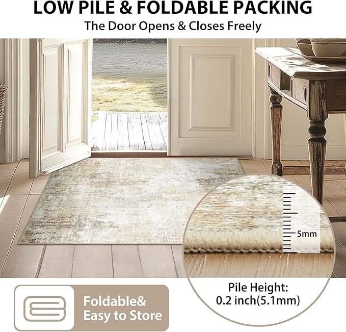 Washable Area Rugs 8'x10' Non-Slip Modern Abstract Soft for Living Room Entryway Bedroom Nursery, Print Pattern, Neutral Brown Gray