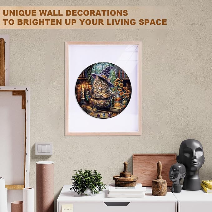 KAAYEE Wooden Puzzles for Adults, 3D Visual Effect Magic Feline Cat Wooden Jigsaw Puzzle Unique Shape Wood Puzzle Adult, 3D Effect Flat Puzzle Birthday Family Game (L-13.4 * 13.4 in-280pcs)