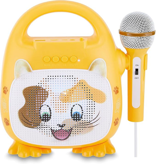 Singimals Kids Karaoke Speaker with Microphone - Unleash Your Child's Inner Superstar, Bluetooth v5.1, 12H Playtime, 5W Speaker, Multicolor LED Lighting, Patches The Cat