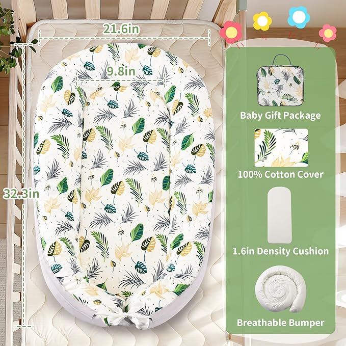 Baby Lounger- Baby Nest for 0-24 Months, Ultra Soft Organic Cotton Breathable & Portable Baby Lounger, Baby Lounger Pillow for Newborn