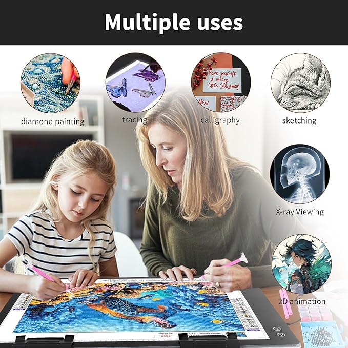 Zocelight Rechargeable A2 Light pad for Diamond Painting,A2 Light Board with 5200mAh Battery,6 Levels Dimming/3 Color temperatures 5500 Lux Super Bright Light Box for Drawing,Sketching,Animation