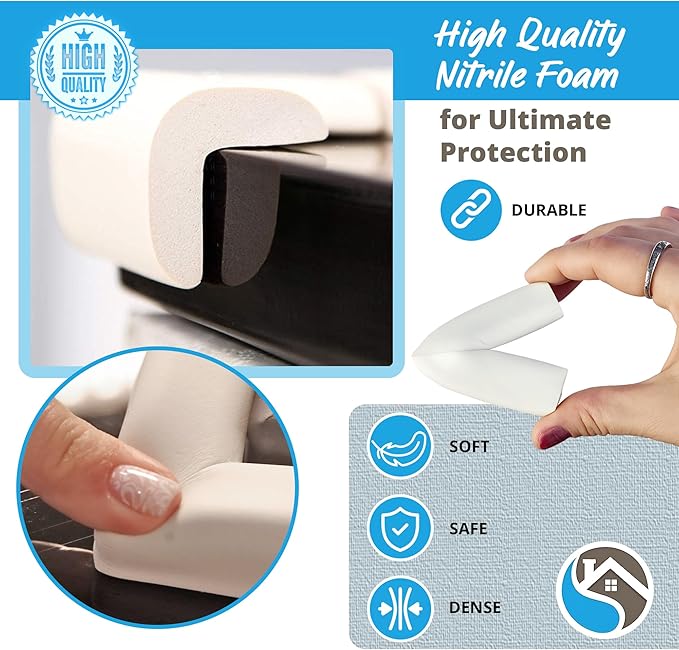 8-Pack Baby Proofing Corner Protectors, Furniture Corner and Edge Safety Bumpers, Soft Rubber Foam Cushion Covers, 3M Taped Corner Protector, Baby Child Proofing Pads, Table Protector, White