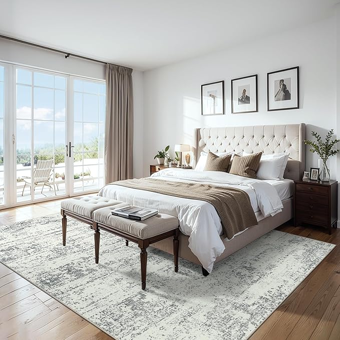 Area Rugs Living Room Rug - 4x6 Washable Modern Abstract Soft Neutral Non-Slip Carpet Large Indoor Floor Stain Resistant Thin Carpets for Bedroom Dining Room Farmhouse Nursery Home Office Grey