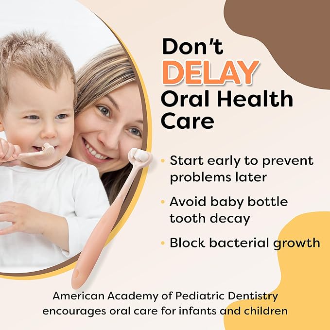 Trueocity Extra Soft Toddler Toothbrush, Toddler Toothbrushes 1-2 2-4, Toothhugger High Efficient 3 Sides Baby Toothbrush 12 Months and Up, Infant Training Brush, 10,000 Ultra-Soft bristles (Apricot)