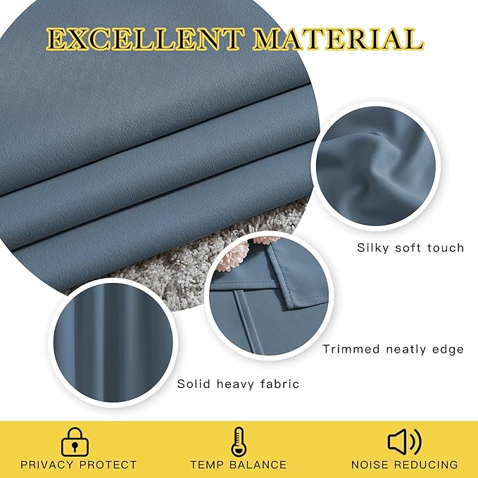 NICETOWN Blackout Window Curtains & Drapes 72" Long - Grommet Top Room Darkening Thermal Insulated Room Darkening for Bedroom/Living Room (2 Panels, 46 x 72 Inch, Smoky Blue)