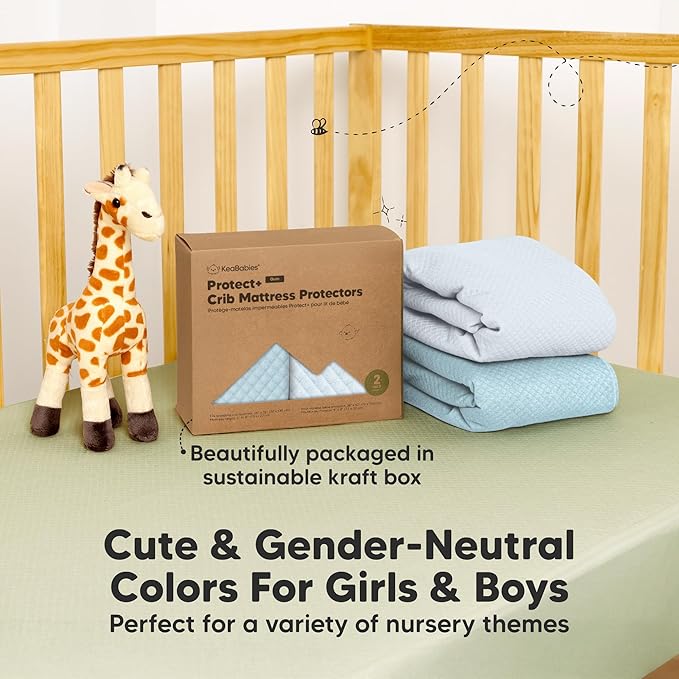 Waterproof Crib Mattress Protector Cover Fitted - 2-Pack Quiet Baby Crib Mattress Pad Sheets, 52" x 28" Soft Quilted Cotton Baby Sheet, Machine Washable, Easy Fit, Durable (Glacier/Quin)