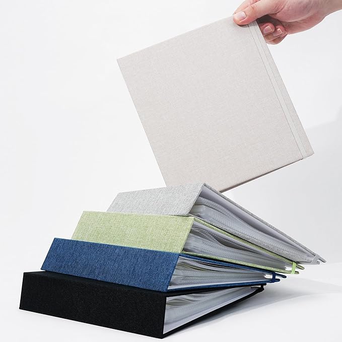 Vienrose Linen 3-Ring Photo Album Holds 250 Photos, 200 4x6 Photos and 50 6x8 Pictures, Picture Album with Multiple Size Pockets, Memory Book for Family Wedding Anniversary Baby, Grey