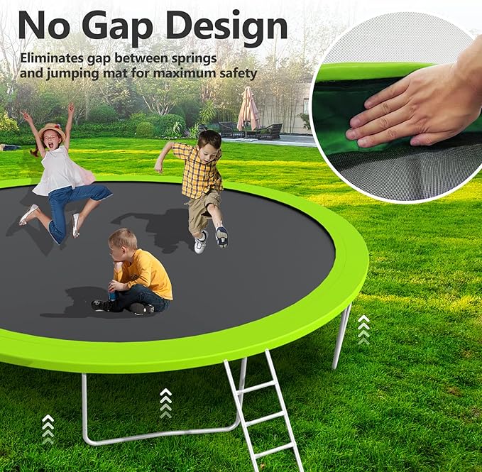 Upgraded 10/12/14/15/16FT Trampoline Outdoor, Large Kids Trampoline with Light, Stakes, Sprinkler, Backyard Trampoline with Basketball Hoop and Net, Capacity for 4-6 Kids and Adults