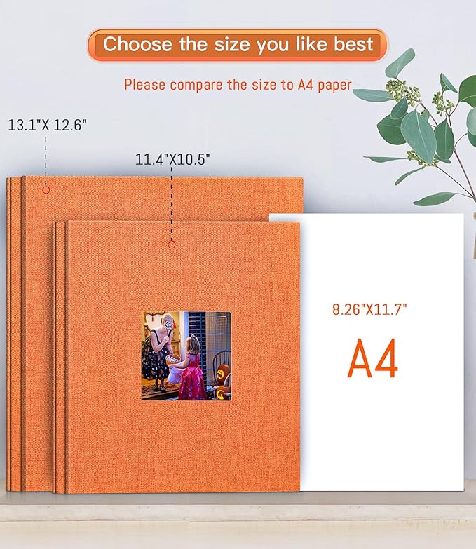 popotop Photo Album Self Adhesive with Picture Display Window,60 Pages DIY Scrapbooking Supplies Kit for 4x6 8x10 Picture,Linen Cover Memory Book for Baby Wedding, with Scraper and Metallic Pen