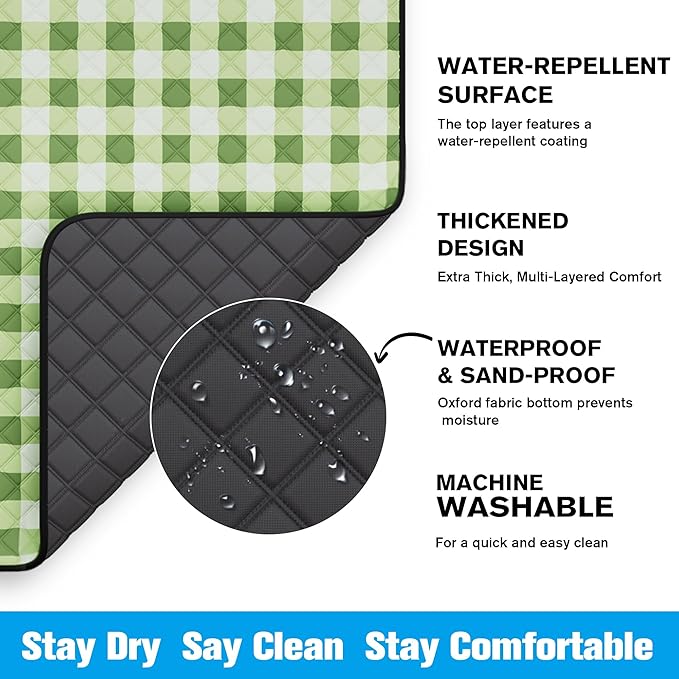 TigeJoy Extra Large Picnic Blanket Waterproof Foldable 118''x118'', Outdoor Picnic Mat Beach Blanket Sandproof for Park, Grass, Travel, Hiking, Camping Essentials, Gingham Picnic Blanket
