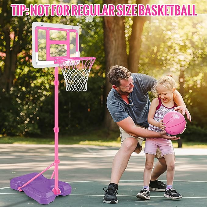 Kids Basketball Hoop with Stand, Adjustable Basketball Set, Toddler Basketball Toys for Boys Age 3 4 5 6 7 8, Indoor Outdoor Backyard Sport Game Gifts Pink