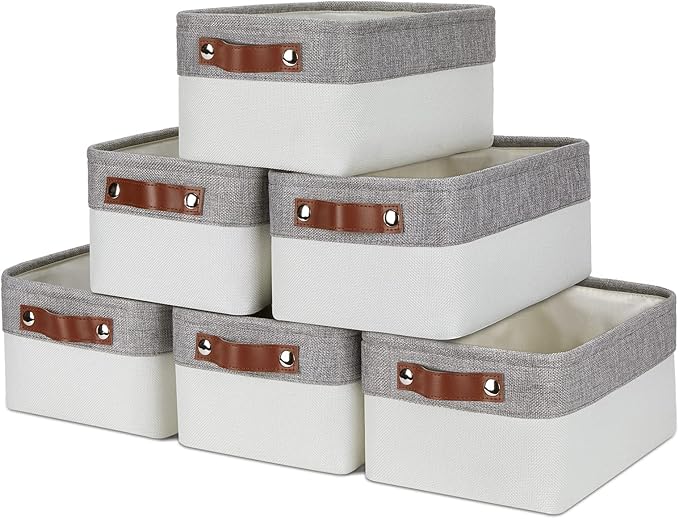 DULLEMELO Storage Baskets Bins for Organizing, Small Fabric Baskets for Shelves, Closets, Nursery, Home, Office, Empty Gift Baskets (6-Pack, Grey&White)