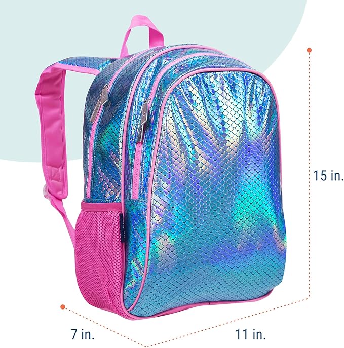 Wildkin 15-inch Kids Backpack – Durable, Padded, Adjustable for School & Travel - Mermaid Scales