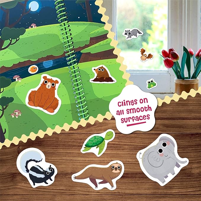 Stick4Ever Jelly Sticker Book - for Kids - Waterproof, Easy to Clean Jelly Stickers for Kids - Reusable Sticker Book for Toddlers with 50 Pcs of Reusable Stickers (Forest)