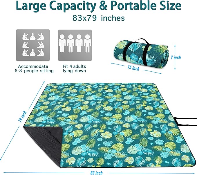PY SUPER MODE Picnic Blankets Extra Large, Waterproof Foldable Outdoor Beach Blanket Oversized 83x79” Sandproof, 3-Layer Picnic Mat for Camping, Hiking, Travel, Park, Concerts(Yellow Flowers)