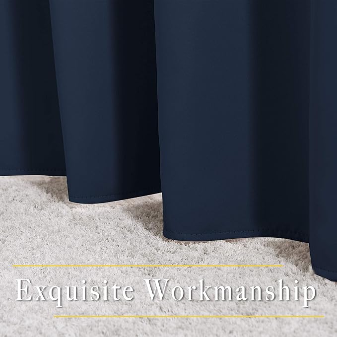 NICETOWN Navy Blue Blackout Living Room Curtains, 110 inches Long, Grommet Thermal Window Treatments Room Divider Blinds Sound Reducing, W66 x L110, 2 Pieces