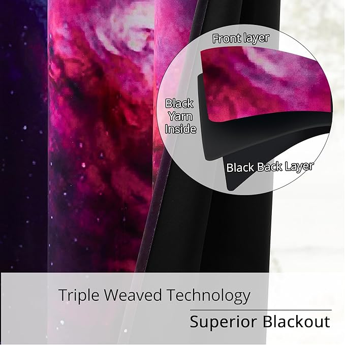 Galaxy Blackout Curtains - Space Design, 100% Blackout, 2 Panels, Each W52×L63, Thermal Insulated Curtains for Bedroom, Noise Reducing & Energy Efficient, Keeping Your Decor Looking Fresh and Vibrant
