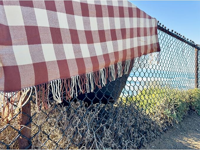 Picnic Blanket Extra Large Waterproof with Strap 59"x79" - Machine Washable Tassels Faux Wool Cashmere for Park, Grass, Camping, Hiking, Concerts (Coffee Plaid, 59"X79")