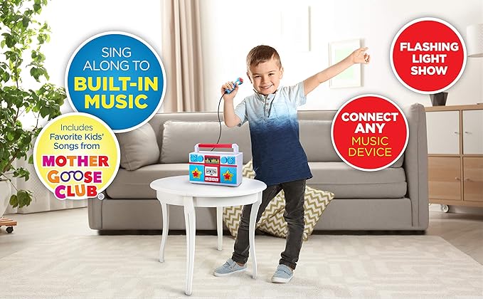 eKids Sing Along Boom Box Speaker with Microphone, Kids Karaoke Machine with Built in Music (Mother Goose)