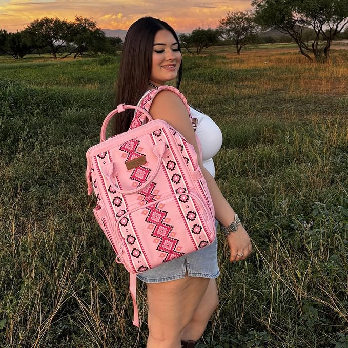 Wrangler Diaper Bag Backpack Aztec Travel Backpack Purses Western Multi-Function Baby Bags for Mom with Waterproof Insulated Pockets