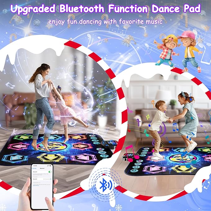 2025 Upgraded Dance Mat Toys for 3-12 Year Old Kids, Electronic Dance Pad with Light-up 8-Button Wireless Bluetooth, Music Dance with 27 Game Levels, Christmas Birthday Toy Gifts for Girls Boys