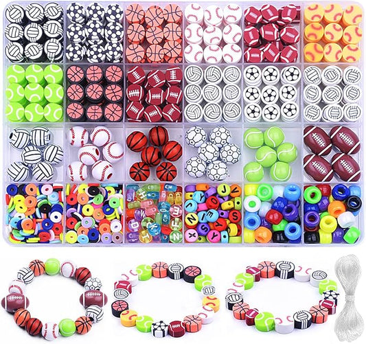 1000PCS Sports Ball Polymer Clay Beads Charms for Friendship Bracelets Making Kit Cute Fun Beads DIY Arts Crafts Birthday Gifts for Kids Girls Baseball Basketball Soccer Rugby Volleyball Football Bead