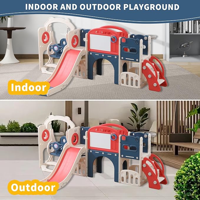 Toddler Outdoor Climber Playset with Basketball for Kids Ages 1 to 3 Years Slide and Swing Set 12 in 1 Playground Indoor Slide for Kids Durable Ecofriendly Plastic Backyard Playset Red