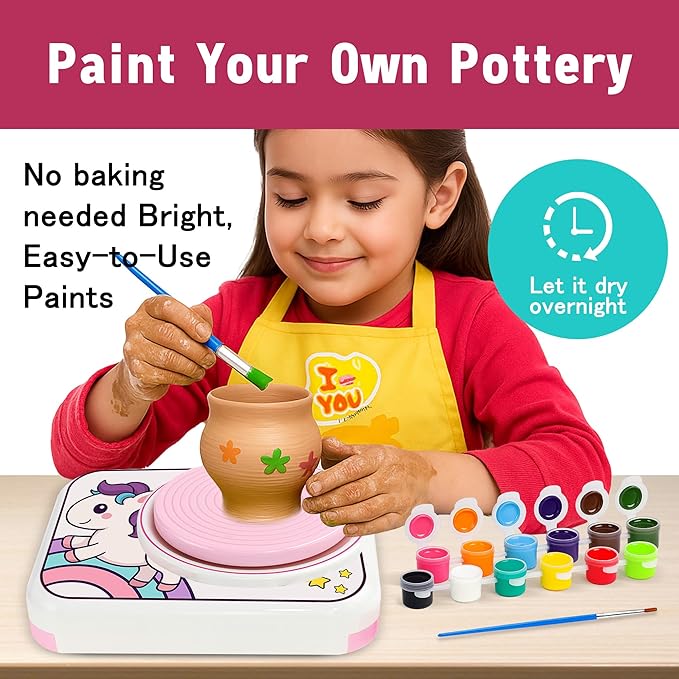 ROHSCE Ceramic Pottery Wheel Kit, Clay and Painting Set for Kids Creative Art Toys