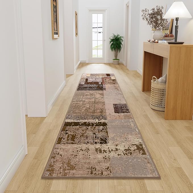 LOCHAS Washable Runner Rugs for Hallway, 2x8 Non Sip Soft Rug for Bedroom Entryway Kitchen Laundry Room, Long Abstract Carpet for Indoor Floor Bedside, Geometric Vintage Home Decor, Pet & kid Friendly