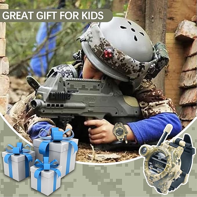 Walkie Talkies for Kids Rechargeable, Spy Watch Army Toys, 7 in 1 Walkie Talkie Watches with Flashlight, Two-Way Radios Long Range Interphone Toy Gifts for Boys Girls fit Outdoor Game Camping