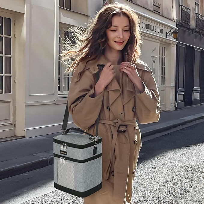 Mancro Breastmilk Cooler Bag with Ice Pack, insulated bottle bag for Daycare and Travel, Double Layer Baby Bottle Cooler Bag Fits 6 up to 9 Ounces for Nursing Moms, Light Grey