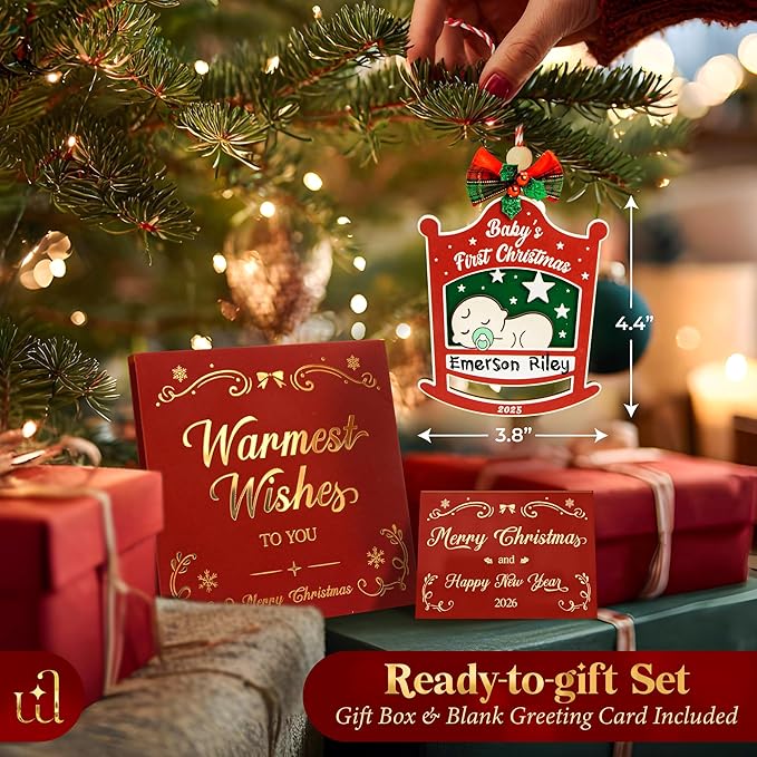 Baby First Christmas Ornament 2025 for Girl Boy - Baby's 1st Ideas for Parents, Babies Newborn Ornament Keepsake Babys First Xmas Ornaments for Xmas Tree Decorations