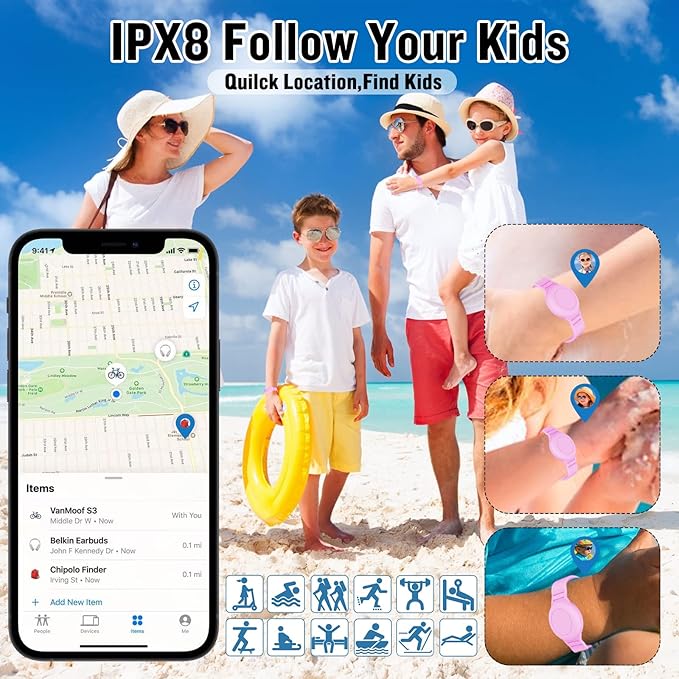 4 Pack Waterproof Bracelet for AirTag Kids, Hidden Silicone Wristband for AirTag, GPS Tracker Case for Air Tag Holder Strap Band for Child Toddler, Secure Anti-Loss Protection