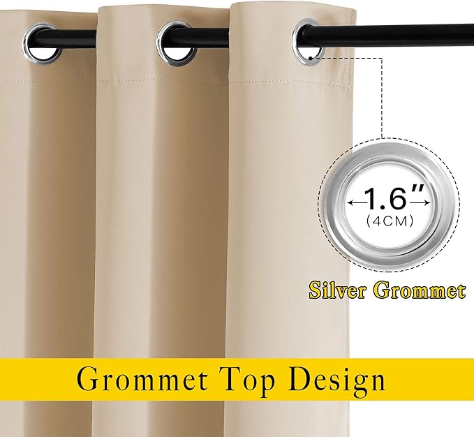NICETOWN Blackout Curtain Panels for Living Room - Window Treatment Thermal Insulated Solid Grommet Vertical Drapes Window Treatments for Bedroom (Biscotti Beige, Set of 2, 37 by 63 Inch)